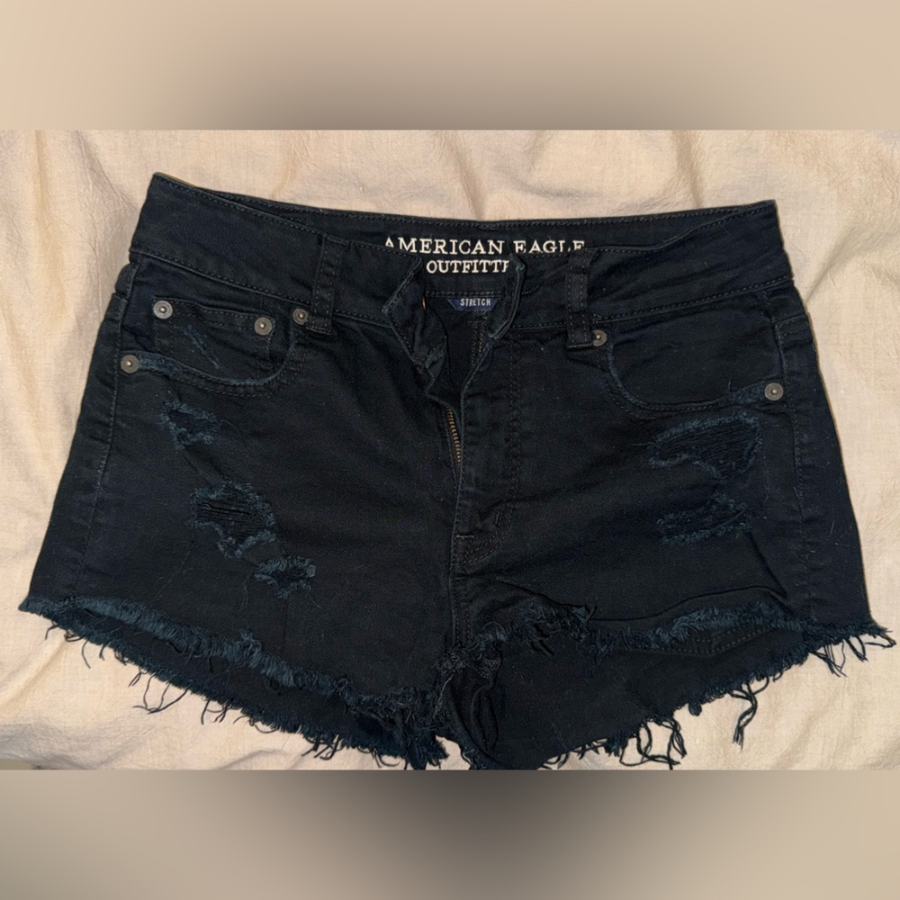 American Eagle Outfitters Black Hi-Rise Festival Denim Shorts